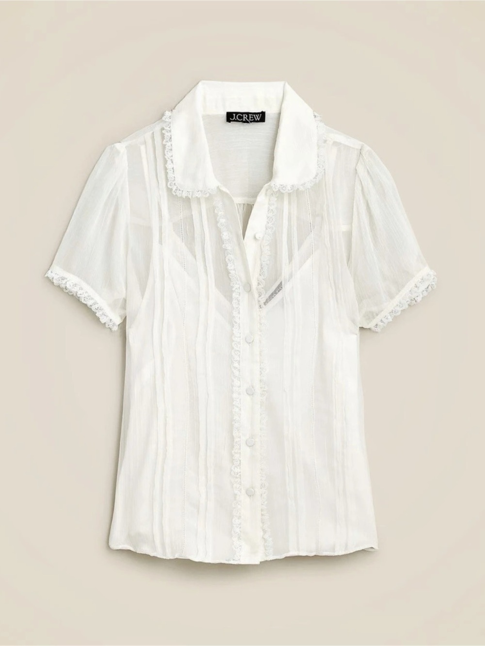 J.Crew Sheer lace-trim button-up shirt | Ivory | Size 2